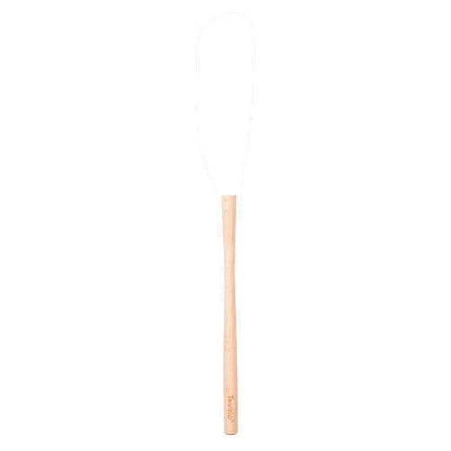 Tovolo Flex-Core Long-Handled Silicone Jar Scraper Spatula, Wood Handle, Heat-Resistant Silicone Head With Curved Front for Scooping & Scraping, Dishwasher-Safe & BPA-Free, White
