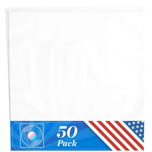 Claev 50 Anti Static Inner Record Sleeves for Vinyl LP Records (12 inch, Square, Translucent), Album Record Protective Plastic Covers for Storage