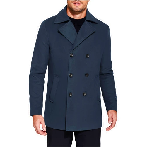 COOFANDY Men's Double Breasted Pea Coat Winter Overcoat Short Trench Coat Notched Collar