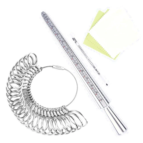 UUBAAR Ring Sizer Measuring Tool, Aluminum Ring Mandrel, 27 Pcs Premium Metal Ring Measurement Tool, Mens Womens Finger Gauge, 4 Sizes Ring Stick, 4 Pcs Polishing Cloth, US Ring Sizing Kit, by UUBAAR