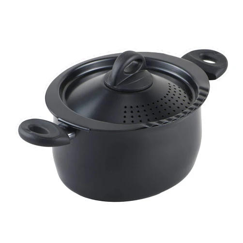 Bialetti 5.5 Quart Pasta Pot with Strainer Lid, Charcoal – Elongated Oval Pot for Longer Spaghetti, Lasagna, Penne & Farfalle Noodles, Heat Resistant Handles & Nonstick Interior, Large Pot for Cooking