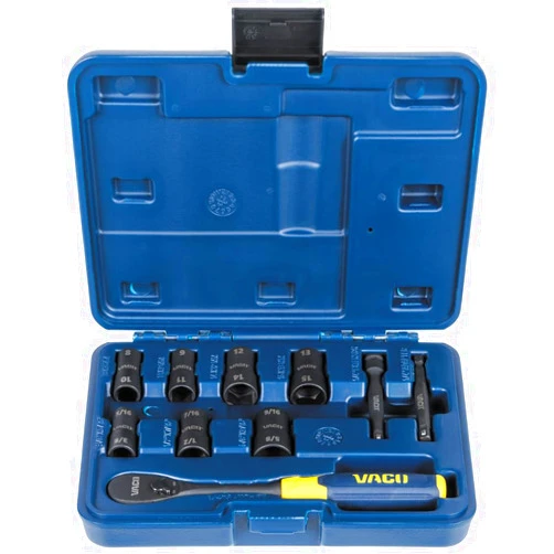VACO VAC4102 10-Piece 2-in-1 Impact Flip Socket Set with Case, Adapters, Ratchet, 6 Sockets, 12 SAE and Metric Sizes for 1/4-Inch Drive