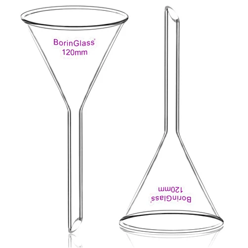 BorinGlass (2 Pack) Glass Funnel Short Stem Borosilicate Glass Lab Filter Funnel, 120 mm Diameter and Stem Length