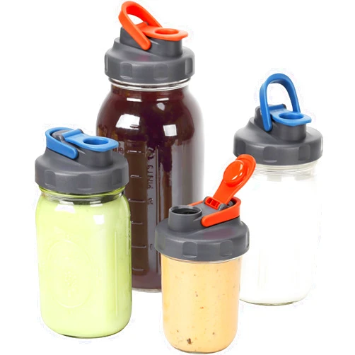 Soligt 4 Pack Mason Jar Lids, Wide Mouth Pour Spout Flip Cap Lids for Ball Brand Mason Jars, Leak Proof Airtight for Drinking Salad Dressing & Food Storing