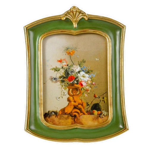 Kangce Vintage Picture Frame 5x7 Antique Ornate Photo Frame Tabletop and Wall Hanging Old-Fashioned Picture Frame, Decorative Retro Design Home Decor, Photo Gallery, Art, Green