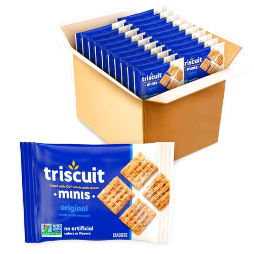 Triscuit Minis Original Whole Grain Wheat Crackers, Vegan Crackers, Bulk Lunch Snacks, 20 Snack Packs