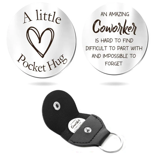 Sureio Pocket Hug Token Long Distance Relationship Keepsake Stainless Steel Double Sided Inspirational Gift with Keychain