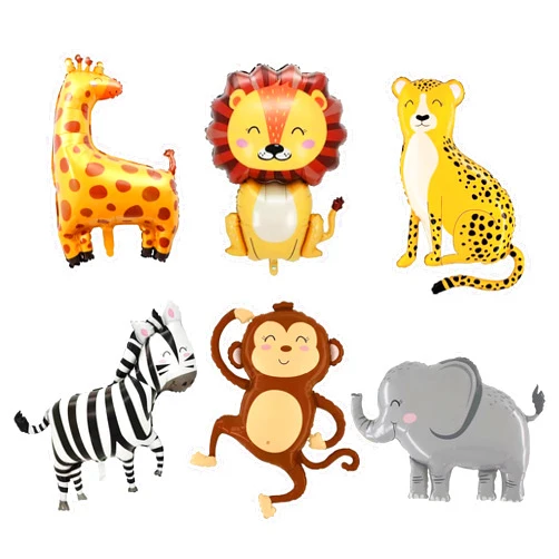 DazzleDaisy 6-Pack Giant Jungle Animal Foil Balloons—Safari Elephant, Giraffe, Lion, Monkey, Zebra & Tiger for Kids’ Jungle Baby Shower, Wild One & Zoo Birthday Party Decorations