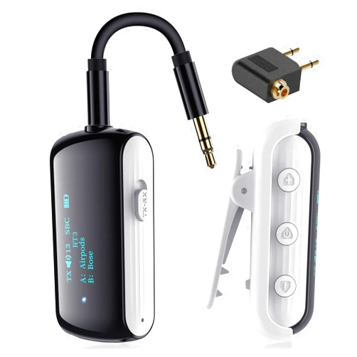 YOCOWOCO Bluetooth Transmitter Receiver for 2 AirPods/Headphones, Flight Bluetooth 5.2 Adapter for Airplane, TV, and Gym with a 3.5mm Audio Jack, Wireless BT Receiver with Mic for Car/Home Stereo