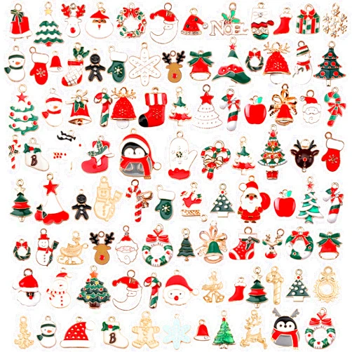 SANNIX 110Pcs Christmas Charms Gold Enamel Jewelry Making Charms Pendant for DIY Xmas Bracelet Necklace Earring Craft Supplies