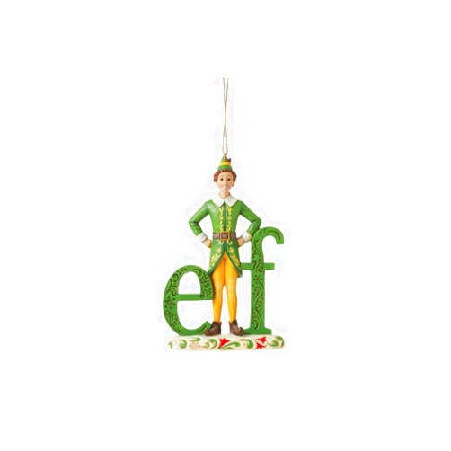 Enesco Elf by Jim Shore Buddy Standing Word Hanging Ornament- Stone Resin Hand Painted Crafted Collectible Elf The Movie Christmas Tree Ornaments Figurines Home Decor, 4.72 Inch