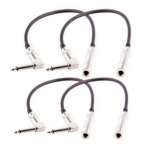 Seismic Audio - SA-QFSMR1-4Pack - 4 Pack of 1 Foot Mono 1/4 Inch Female to Right Angle Male Audio Extension Cables - Mono Interconnect Cable Cords