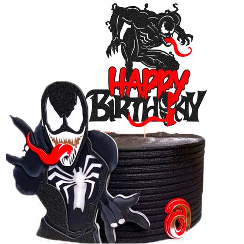 WishFirst Happy Birthday Cake Topper Superhero Themed Cake Toppers Kids Boy Girl Birthday Party Supplies Double Sided Glitter Black Décor