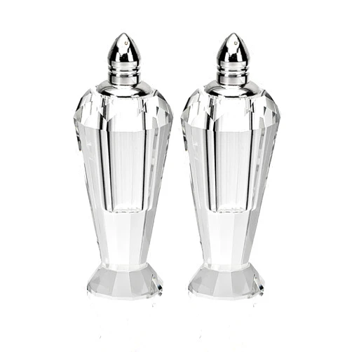 WORLD GIFTS Elegant and Modern Handcrafted Optical Crystal Salt and Pepper Shakers - Preston Platinum Shakers, Set of 2, 4 Inches