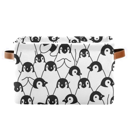 Aslsiy Penguin Storage Basket Bins Collapsible Storage Cube Clothes Organizer Laundry Hamper with Handles for Home Living Room Bedroom Closet Toys Blankets 1 Pcs