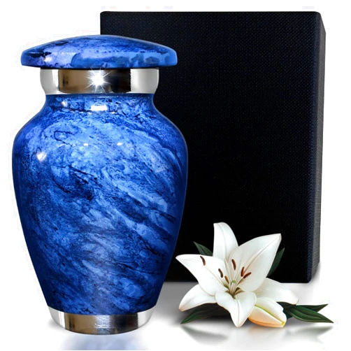 Solace Forever Marble Urn for Ashes Adult Male & Female - Handcrafted Cremation Urns for Human Ashes - Funeral Urn for Ashes - Honor Your Loved One with Burial Urn for Male & Female (Blue, Small)