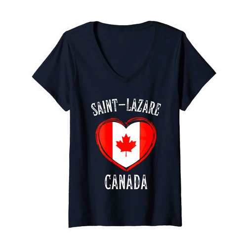 I Love Canada Saint-Lazare Designs Womens Canada Flag Heart Saint-Lazare V-Neck T-Shirt