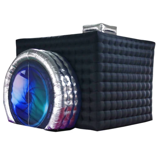 SAYOK Inflatable Photo Booth Enclosure(External Black & Internal White, 11.5x9.2x8.2ft) Camera Shaped Inflatable Cube Tent with Blower, Photo Booth Backdrop for Wedding, Event, Show, Exhibition