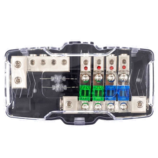 Orvac 0-4 GA 4 Circuit HD Fuse Power Distribution Block wGround Buss for Campers, Cars, Audio, Stereos 30A 60A 80A with Red LED Indicator