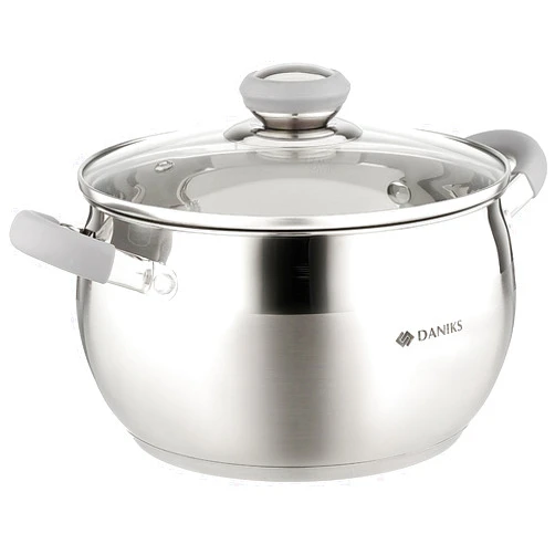 Daniks Modern Stainless Steel Stock Pot with Glass Lid – Induction 4 Quart, Dishwasher Safe, Heatproof Handles, For Soup, Pasta, Stew, Silver