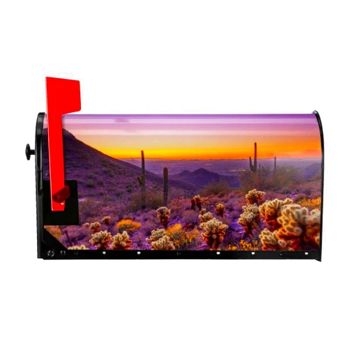 NWUIGE Beautiful Purple Arizona Wildflowers and Cacti Magnetic Mailbox Cover Standard Size 21