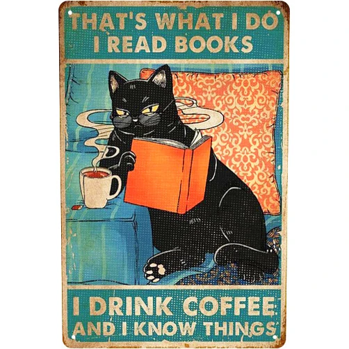 Generic Vintage Cat Tin Sign,Funny Coffee-Drinking Cat Metal Sign,Retro café Wall Decor Cafe poster,Drinking Decorations for Pub Home Restaurants Club Plaque Cat Lovers Gifts 8X12 Inches Feline Fine