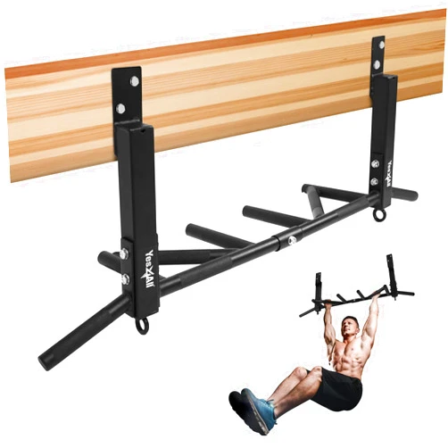 Yes4All Heavy Duty Wall Mounted Pull Up Bar – Multi-Grip Ceiling/Joist Mount Chin-Up Bar for Home Gym Strength Training, 300 lb Capacity, 5 Grip, Steel, Joist Mount, Black