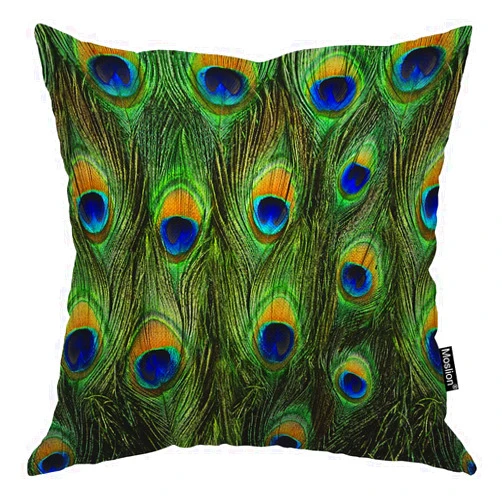 Moslion Peacock Feather Bird Peacock Green Brown Vintage Wildlife Animal Throw Pillow Covers Pillowcases 18x18 Inch Cotton Linen Home Pillow Protector for Men Women