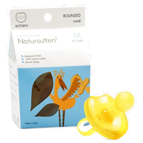 Natursutten Pacifier 6-12 - Natural Rubber Pacifier - Eco-Friendly, BPA-Free Butterfly Rounded Baby Pacifier 6-12 Months - Made in Italy - 1 Piece