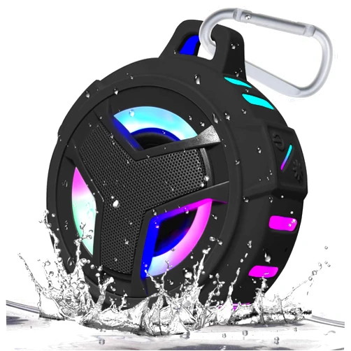 EBODA Bluetooth Shower Speaker, Portable Bluetooth Speakers, IP67 Waterproof Wireless Speaker with LED Light, Floating, 2000mAh, True Wireless Stereo for Kayak, Beach, Gifts for unisex -Black