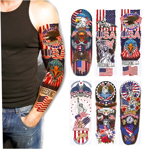 Kotbs 6-Pack Large Patriotic Full Arm Temporary Tattoos – 6.7 x 17.7 Inch Temporary Sleeve Tattoo Stickers with American Flag, Bald Eagle, and Statue of Liberty Designs for 4th of July and Independence Day