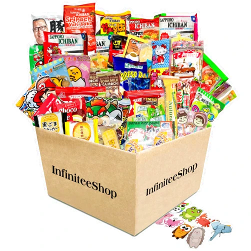 INFINITEESHOP Japanese Instant Ramen and Asian Snack Variety Pack (10 Count) with Cute Stickers, Care Package Individually Wrapped, Treats for Friends Family