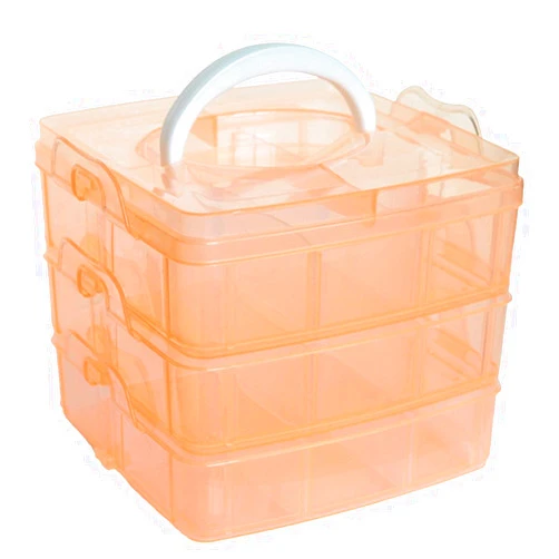 Kamay's 3-Tier Transparent Stackable Adjustable Compartment Slot Plastic Craft Storage Box Organizer Snap-Lock Tray Container 3 Sizes 4 Candy Colors Available (Medium 18 Compartment, Orange)