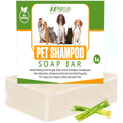Natrulo All Natural Pet Shampoo Soap Bar for Dogs, Cats, Puppies – Herbal Healing Dry Skin Itch Relief, Odor Control Bar Soap for Pets – Gentle, Plant-Based, Easy-to-Use Pet Soap Bar Made in USA