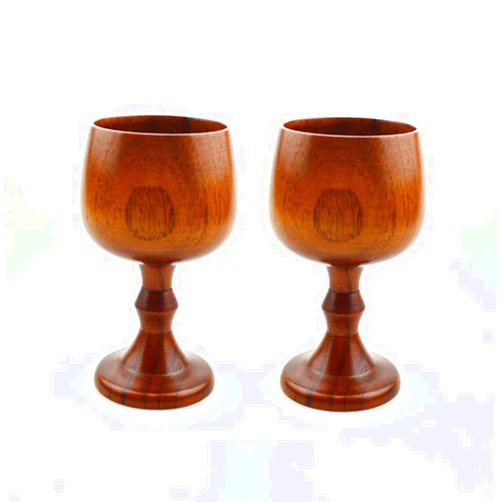 Warmtree Vintage Jujube Wooden Wine Goblet Drinking Cup Water Cup Kitchen Accessories, 5.3 oz(150ml), Pack of 2 (B)