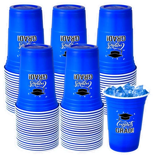 Ziliny 50 Pack Graduation Cups Bulk 16 oz Congrats Grad Cups 2025 Graduation Party Disposable Plastic Cups Hot Cold Beer Beverage Drinks Cups for School Graduation Party Decorations (Blue)