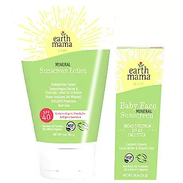 Earth Mama Baby Face Mineral Sunscreen Stick & Lotion Set, SPF 40 Kit Baby Face Stick & Lotion