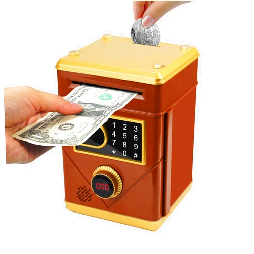 Veilxty Touch Screen Piggy Bank Electronic Password Piggy Bank for Kids, Music Piggy Bank Counting Money Bank Coin Bank ATM Banks for Boys and Girls (Brown)