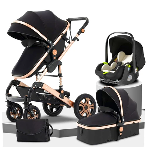 SteAnny Baby Stroller 3-in-1 Pram Portable Baby Carriage Infant Pushchair Combo Carry Basket (Black)