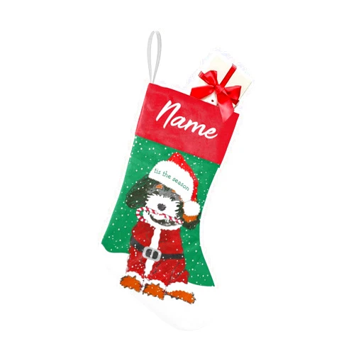OAHEDIAM Custom Christmas Stockings with Name Personalized Santa Bernedoodle Family Ornament for Santa Xmas Holiday Decoration Gift 7.87x17.52 inch