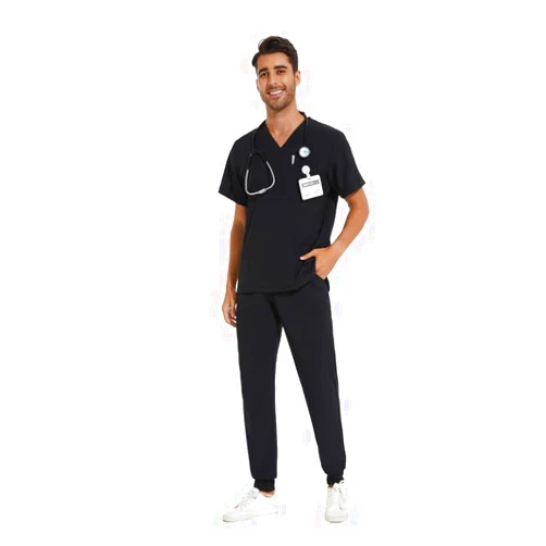 COZYFIT Men Scrubs Set — Stretch V-Neck Scrub Top & Jogger Pant with 8 Pockets, Yoga Waistband, Anti-Wrinkle Scrubs for Men