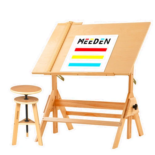 MEEDEN Wood Drafting Table & Stool Set,Artist Stool and Craft Table with Adjustable Height,Tiltable Tabletop for Artwork, Graphic Design, Reading, Writing