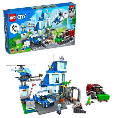 LEGO City Police Station with Van, Garbage Truck & Helicopter Toy 60316, Gifts for 6 Plus Year Old Kids, Boys & Girls with 5 Minifigures and Dog Toy