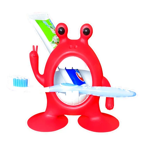 YSZQ Kids Toothbrush Holder,Cute Cartoon Fun Frog Toothbrush & Toothpaste Holder,Kids Toothbrush Holder Set with Suction Cup,Toothbrush Holder for Kids Toddler Baby Boy Girl Children,Bathroom Organizer,Red