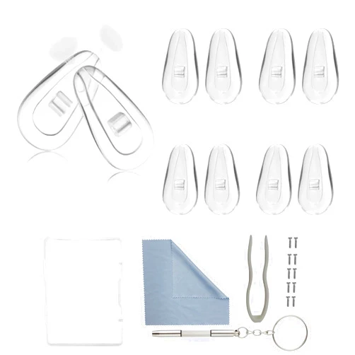Omnful Eyeglasses Nose Pads, 5 Pairs Soft Silicone Air Chamber Glasses Nose Pads Replacement Repairing Kit, Screw-in Nose Pads with 3 in 1 Mini Screwdriver, Nose Pads for Glasses Sunglass Cleaning Cloth