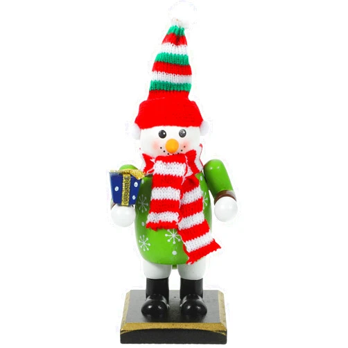 LUOZZY Snowman Nutcracker Figurines Cute Wooden Nutcracker Figure Christmas Wood Santa Puppet Ornament