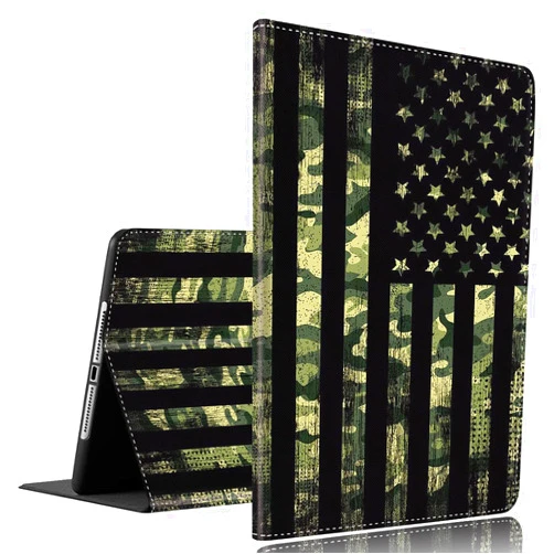 SOMFUAKA Case for iPad 9th/8th/7th Gen 2021/2020/2019 iPad 10.2 Inch Case Also Fit iPad Air 3th Gen 2019/iPad Pro 10.5 inch 2017，Standing Cover Case with Auto Sleep/Wake，Camouflage American Flag Camo