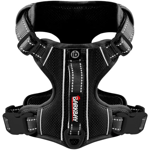 BARKBAY Dog Harness No Pull with ID Tag Pocket - Heavy Duty, Reflective, Easy Control for Large Dogs (Black,M)