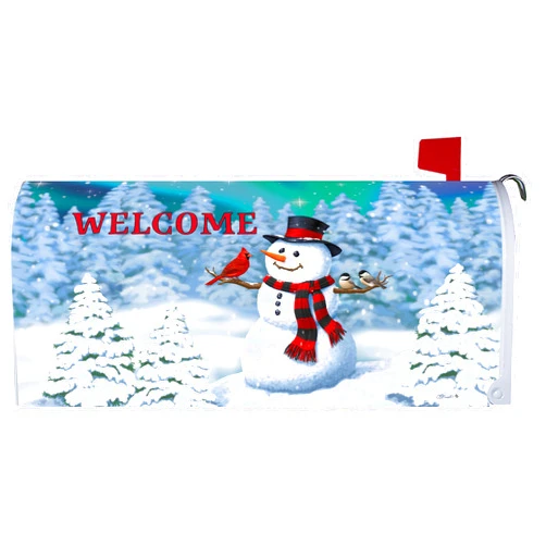 CUSTOM DECOR, INC. Chickadee Snowman Mailbox Makeover - Vinyl with Magnetic Strips for Steel Standard Rural Mailbox - Made in The USA Copyright, Licensed and Trademarked by Custom Decor Inc.