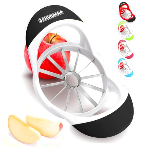 SCHVUBENR 4.72 Inch Large Apple Slicer with 12 Blades - Professional Apple Cutter - Stainless Steel Apple Corer - Sharp Apple Slicer and Corer - Apple Corer Tool - Dishwasher Safe(Black)